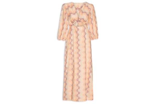 Vestido Midi Linho Estampa Radiante - Bege