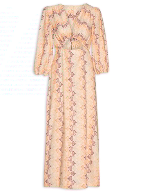 Vestido Midi Linho Estampa Radiante – Bege