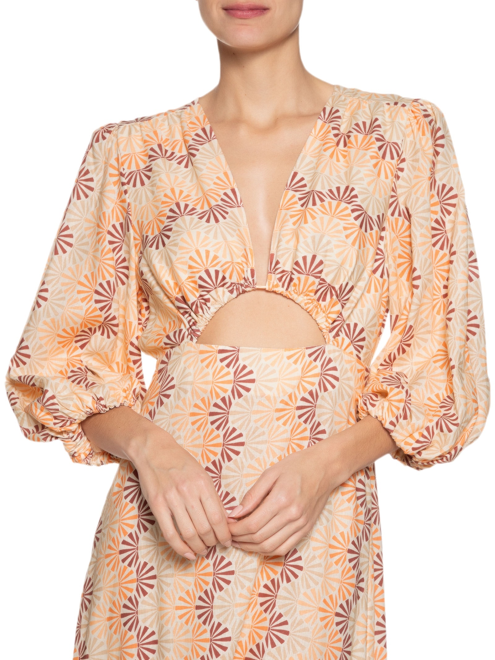 Vestido Midi Linho Estampa Radiante Bege Dress To