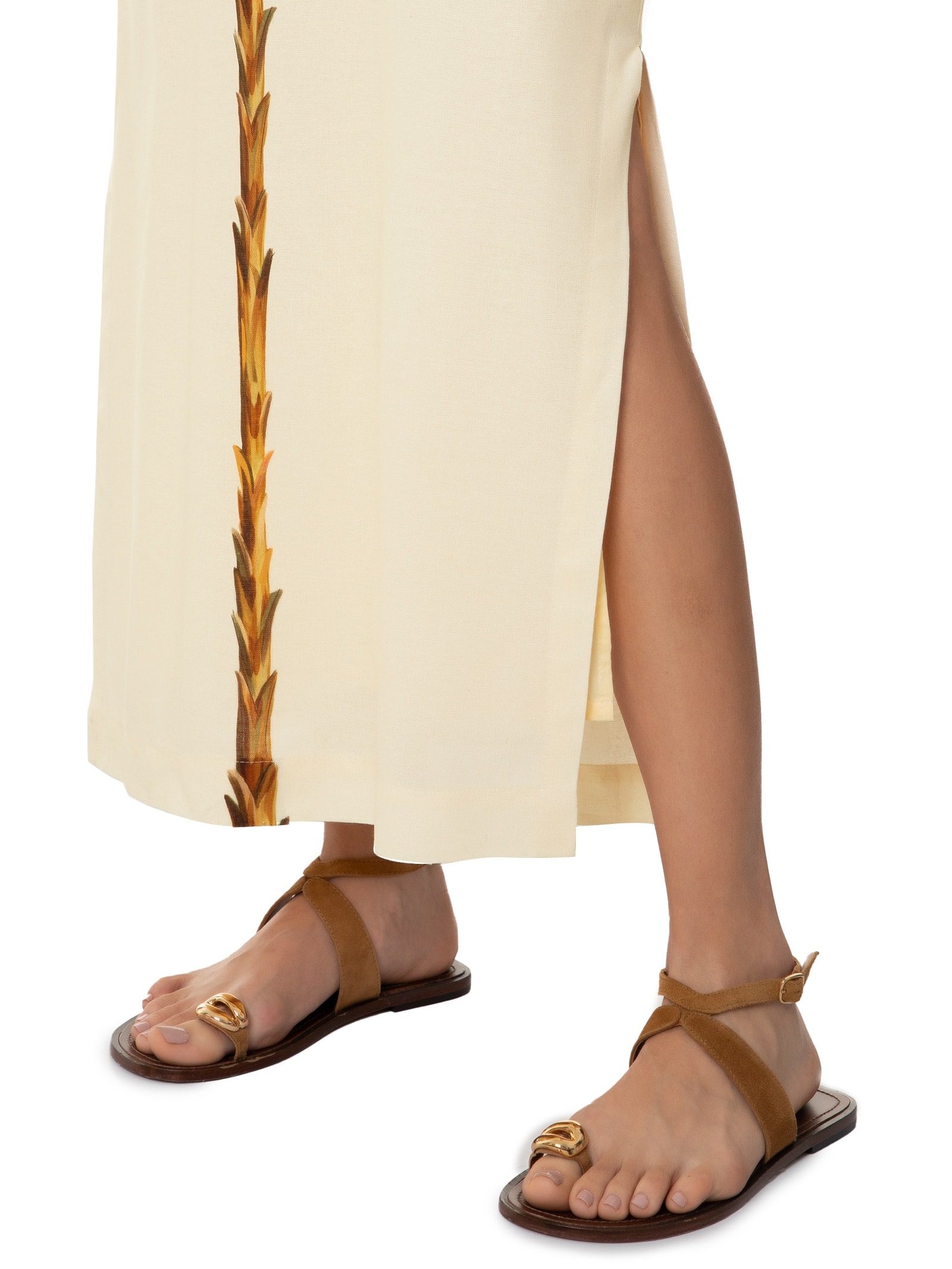 Vestido Midi Linho Estampa Tropicana Bege Dress To