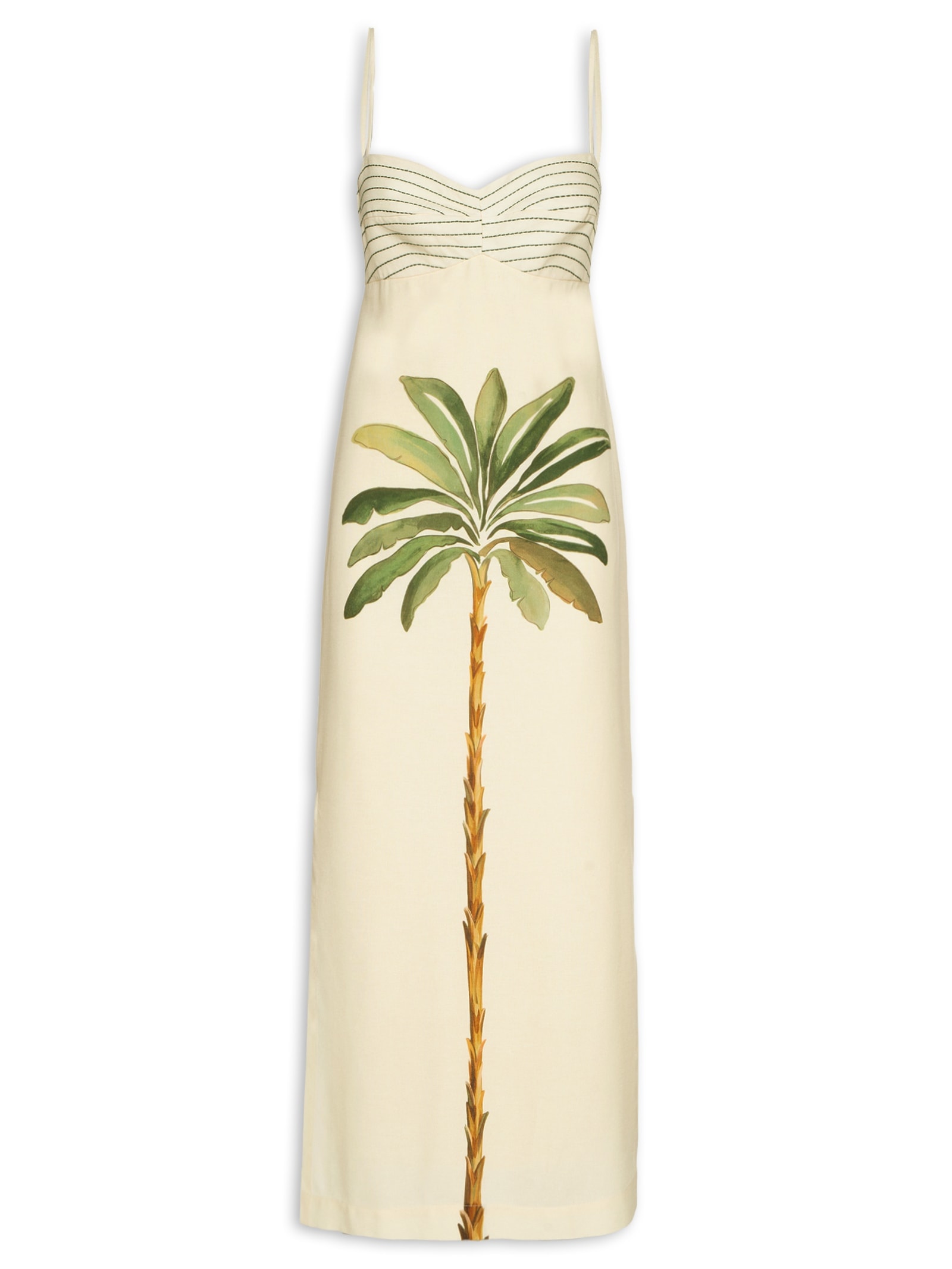 Vestido Midi Linho Estampa Tropicana Bege Dress To