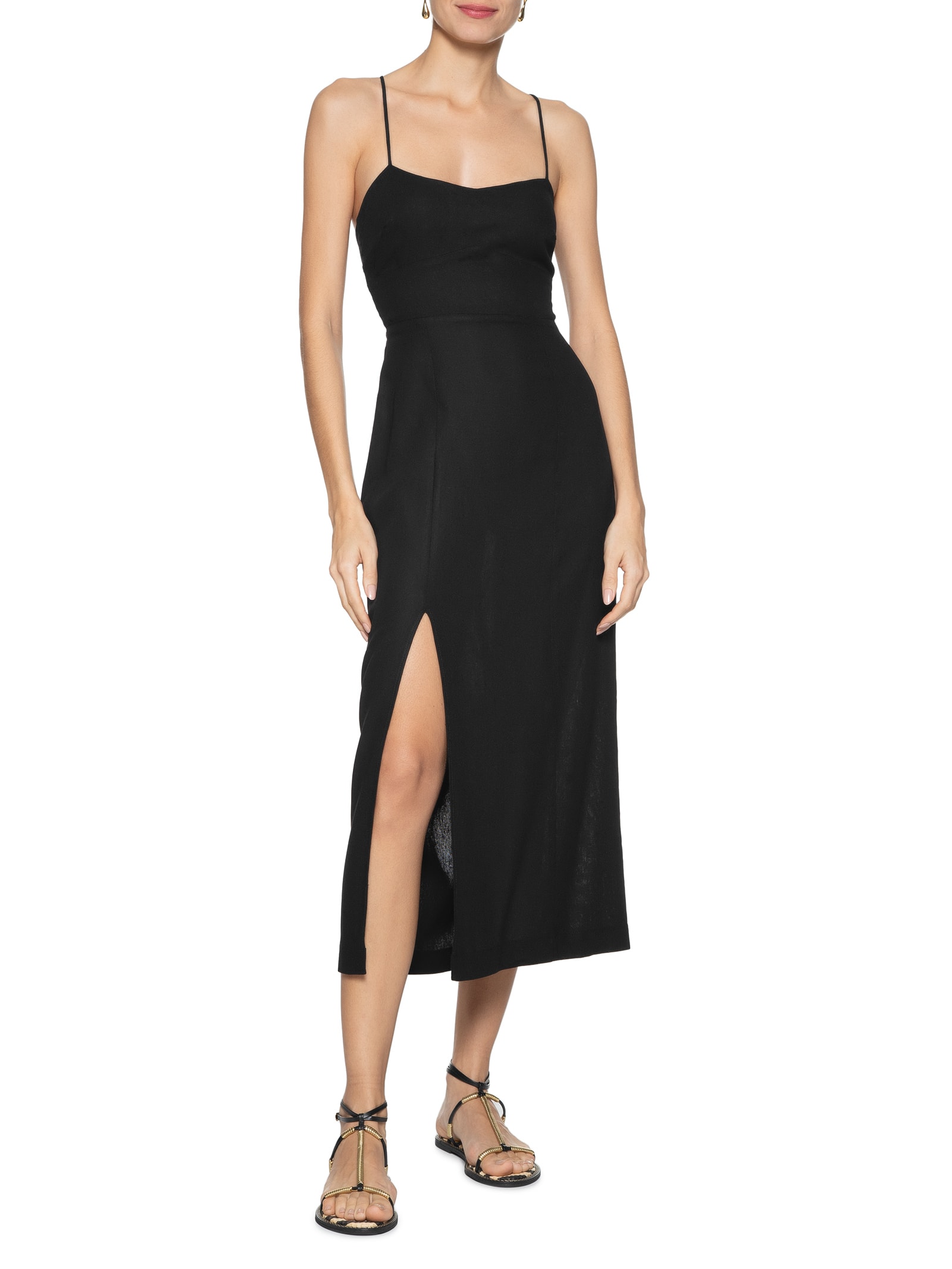 Vestido Midi Preto Linho Vestido Midi Evasê Com Linho Preto Adelaide