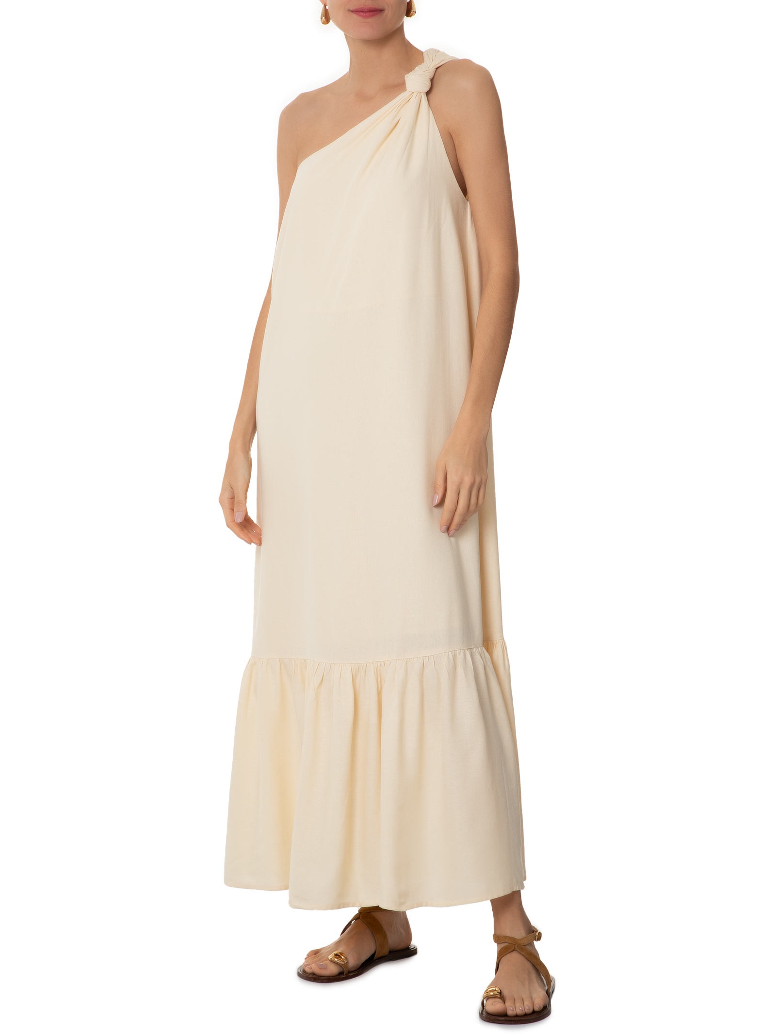 Vestido Midi Linho Ombro Só Bege Dress To