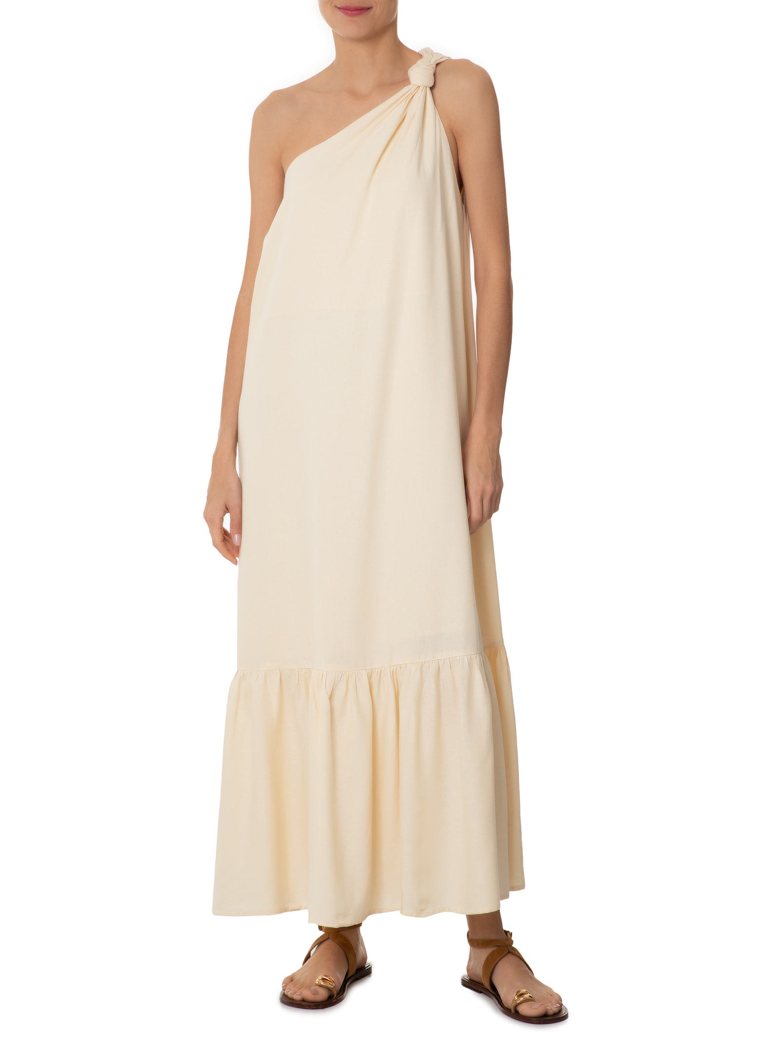 Vestido Midi Linho Ombro Só Bege Dress To