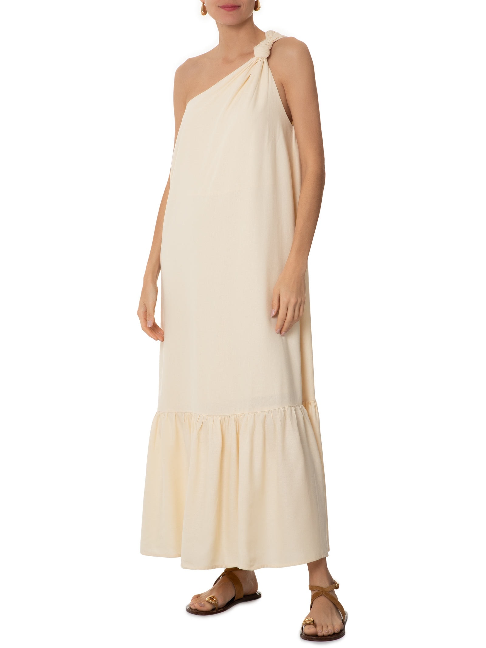 Vestido Midi Linho Ombro Só Bege Dress To