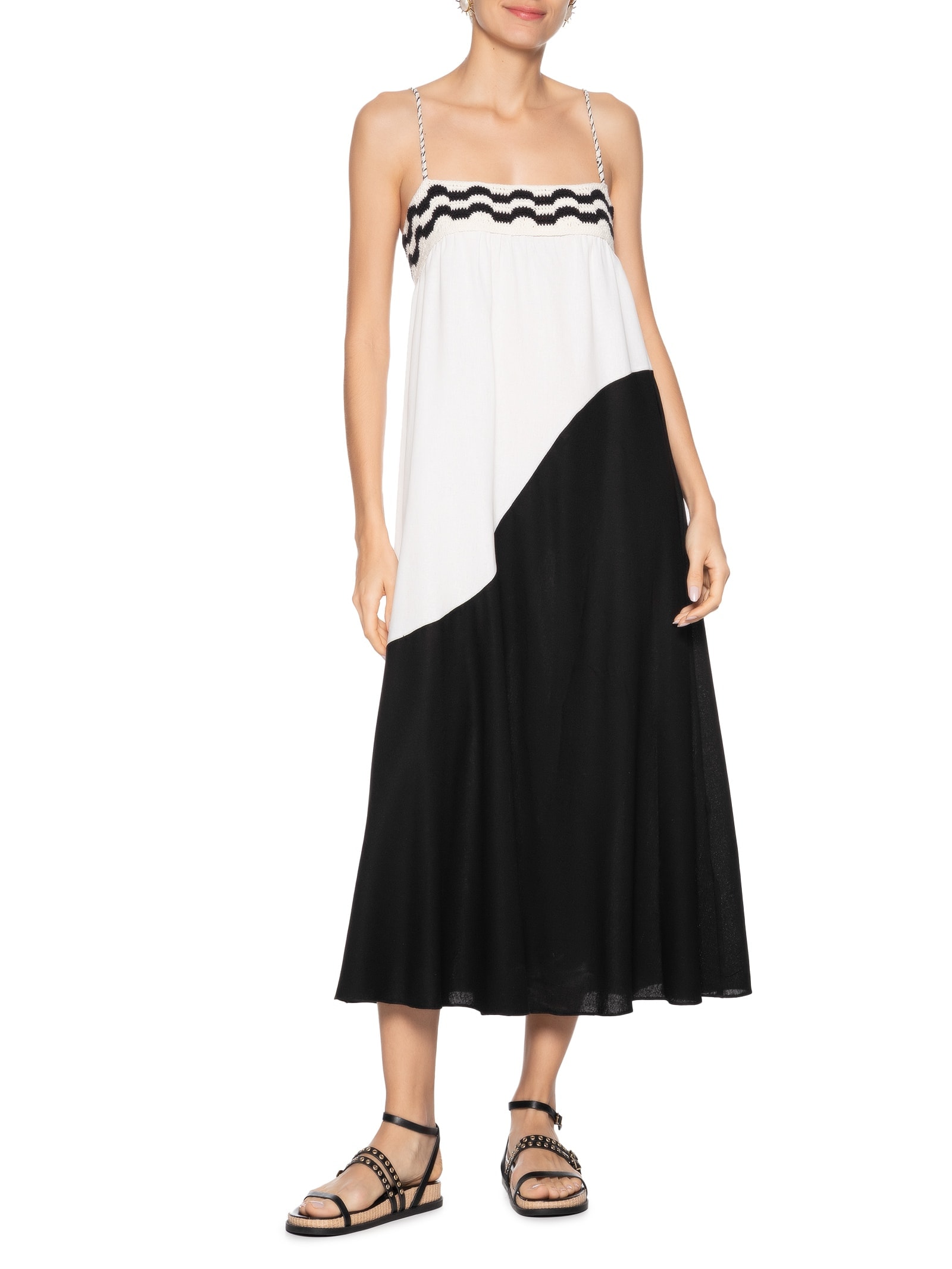 Vestido Midi Linho Pala Crochet Preto Dress To