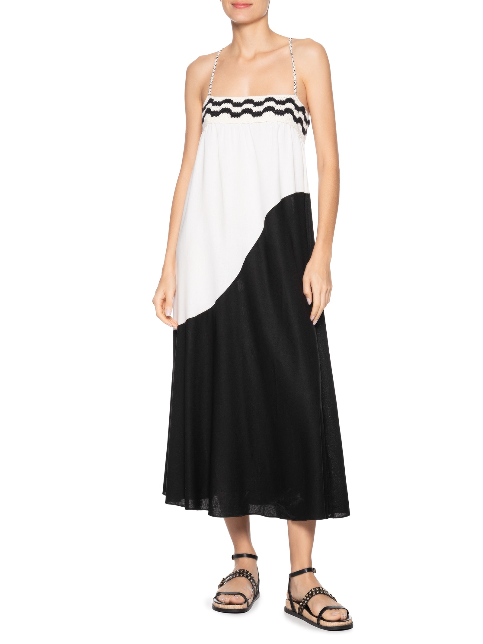 Vestido Midi Linho Pala Crochet Preto Dress To