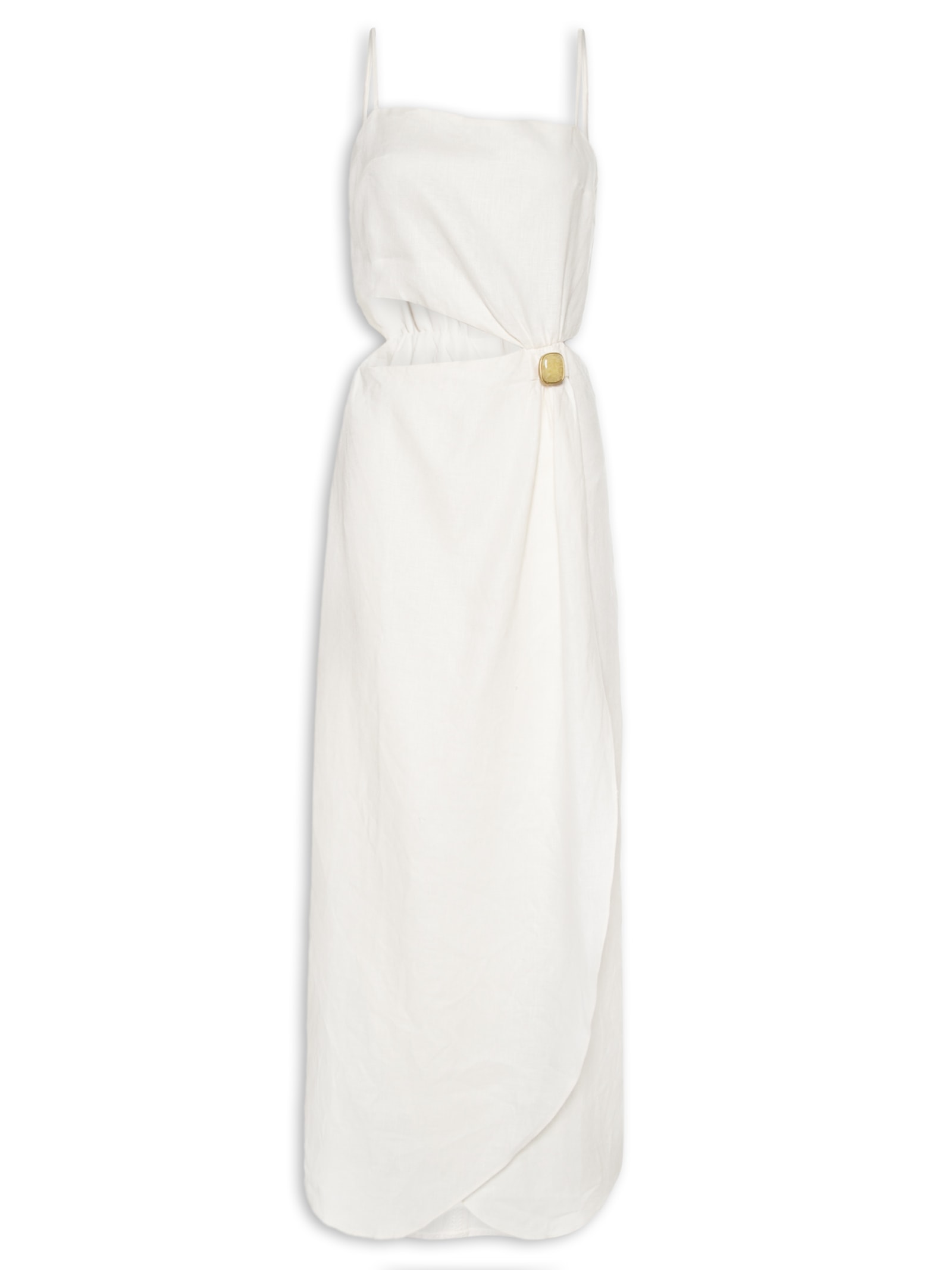 Vestido Midi Linho Transpasse Metal Branco Maria Filó