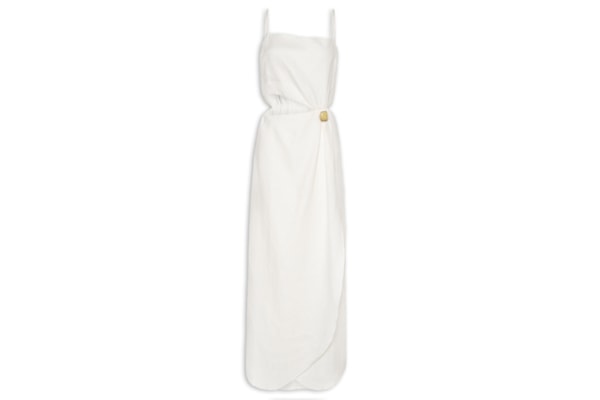 Vestido Midi Linho Transpasse Metal - Branco