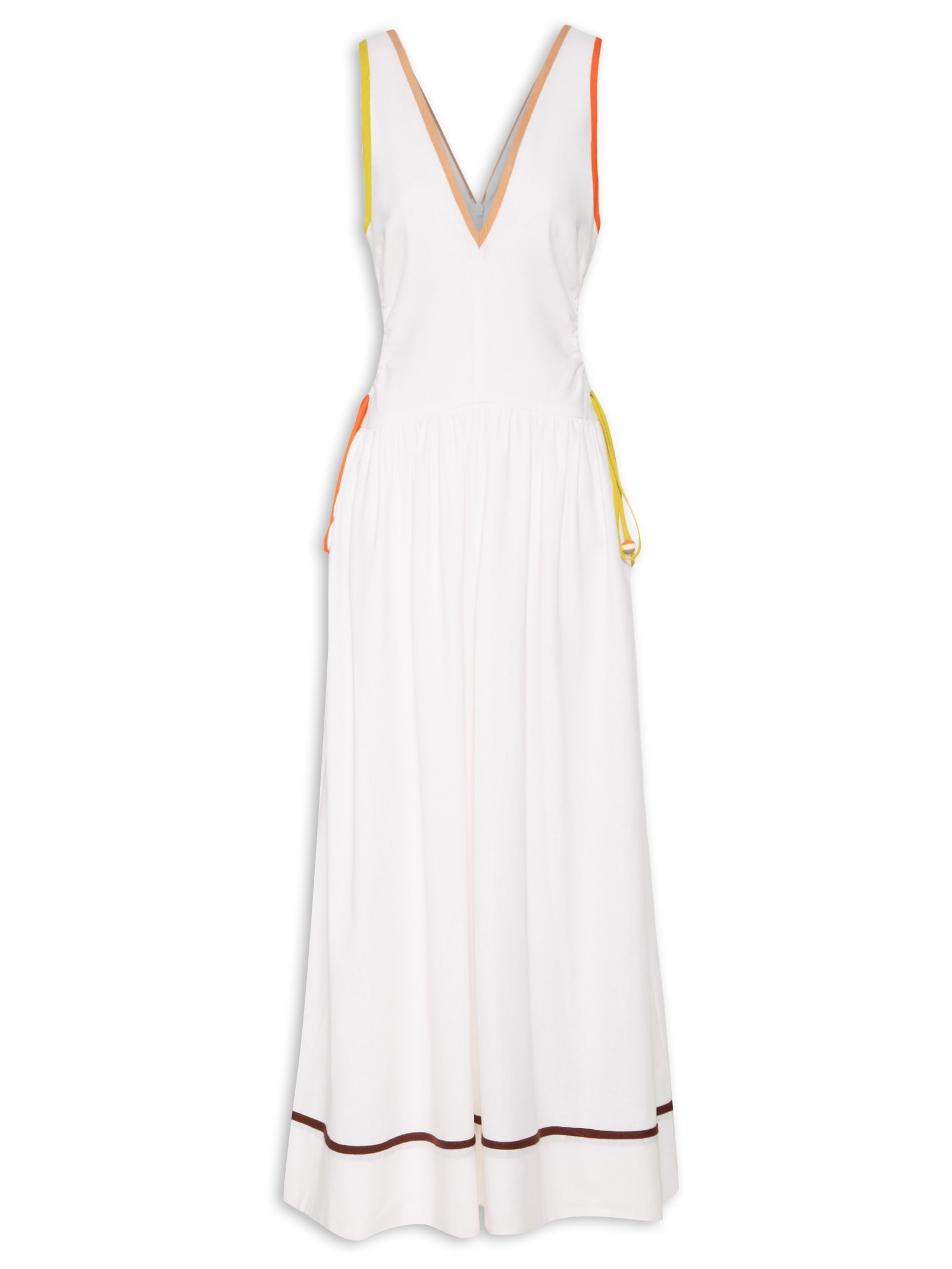 Vestido Midi Linho Vivos Coloridos Off White Dress To