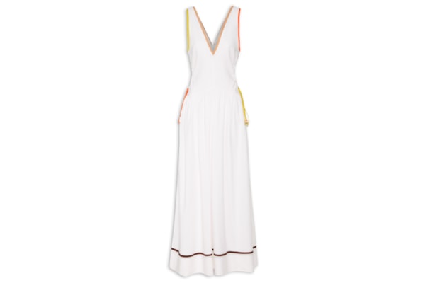 Vestido Midi Linho Vivos Coloridos - Off White