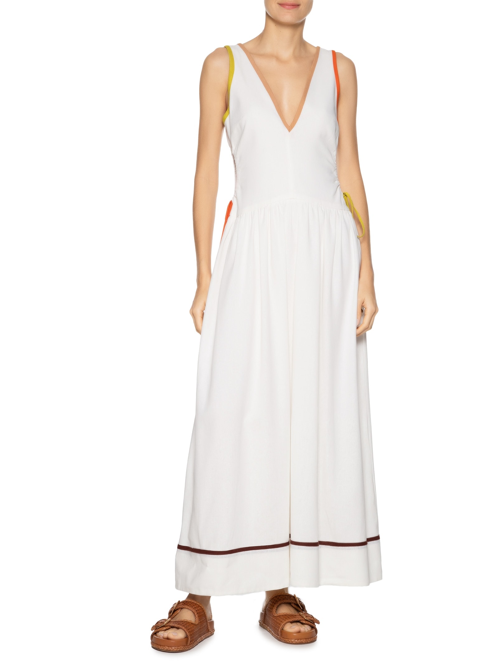 Vestido Midi Linho Vivos Coloridos Off White Dress To