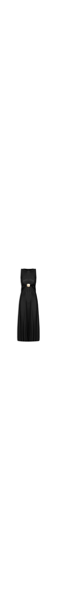 Vestido Midi Liso Passante Trabalhado - Preto