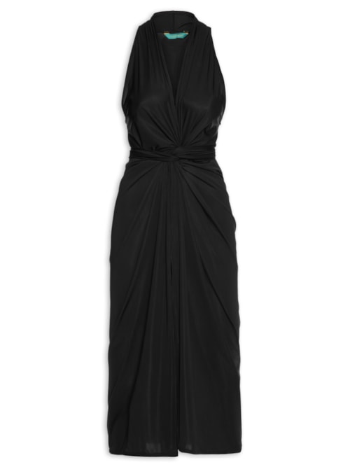 Vestido Midi Liso – Preto