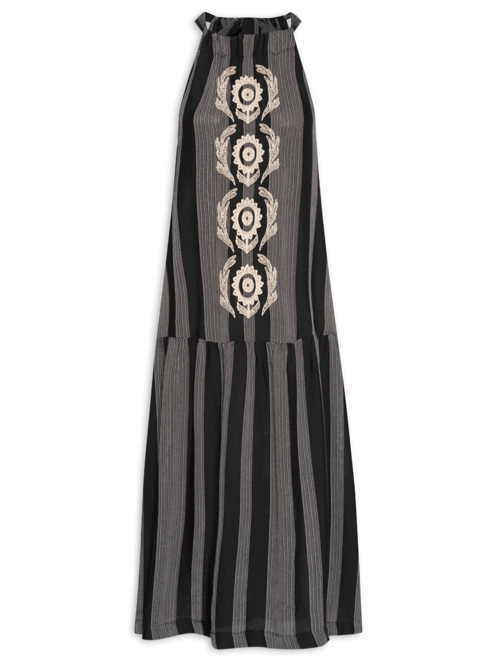 Vestido Midi Listra Bordado Instante Preto Cantão