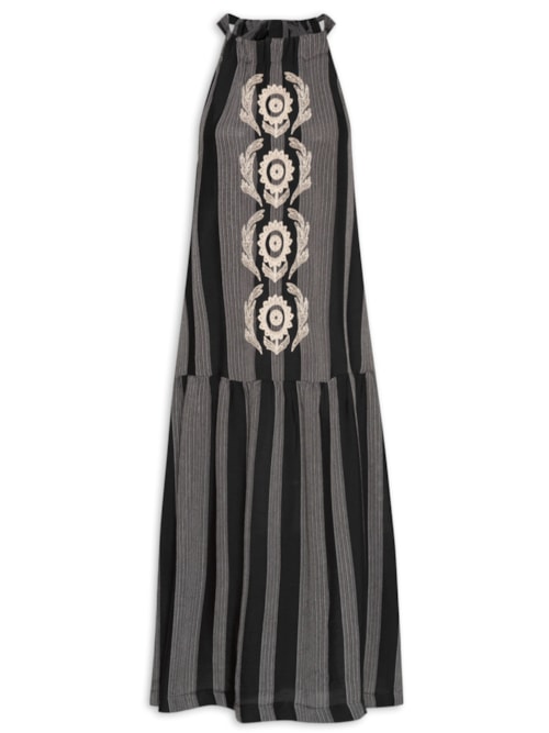 Vestido Midi Listra Bordado Instante - Preto