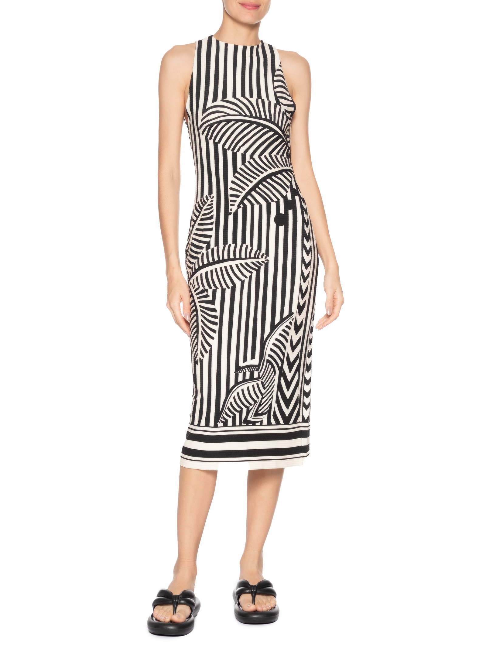 Vestido Midi Listra Tropical Preto Farm