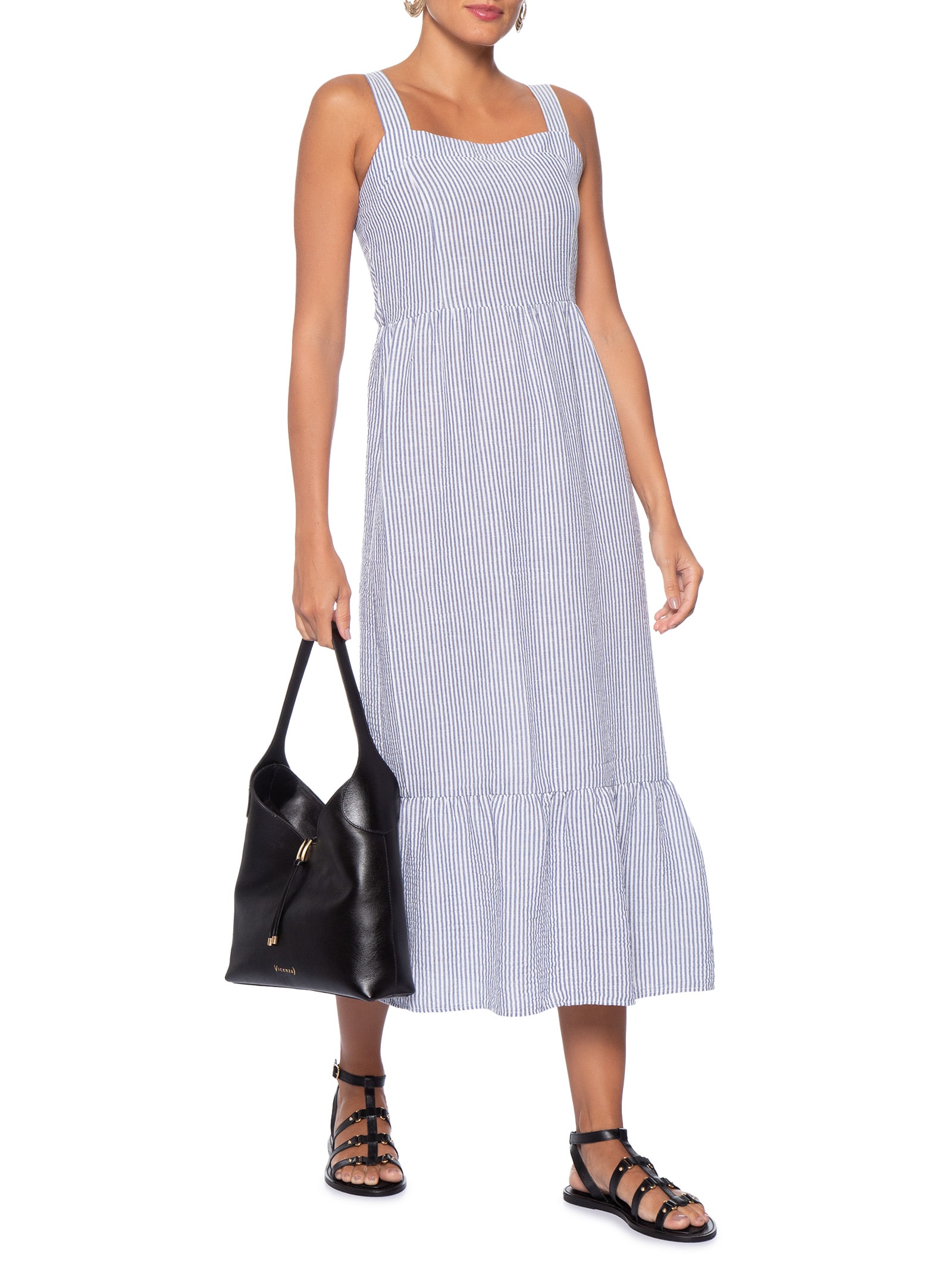 Vestido Midi Listrado Azul Basiq