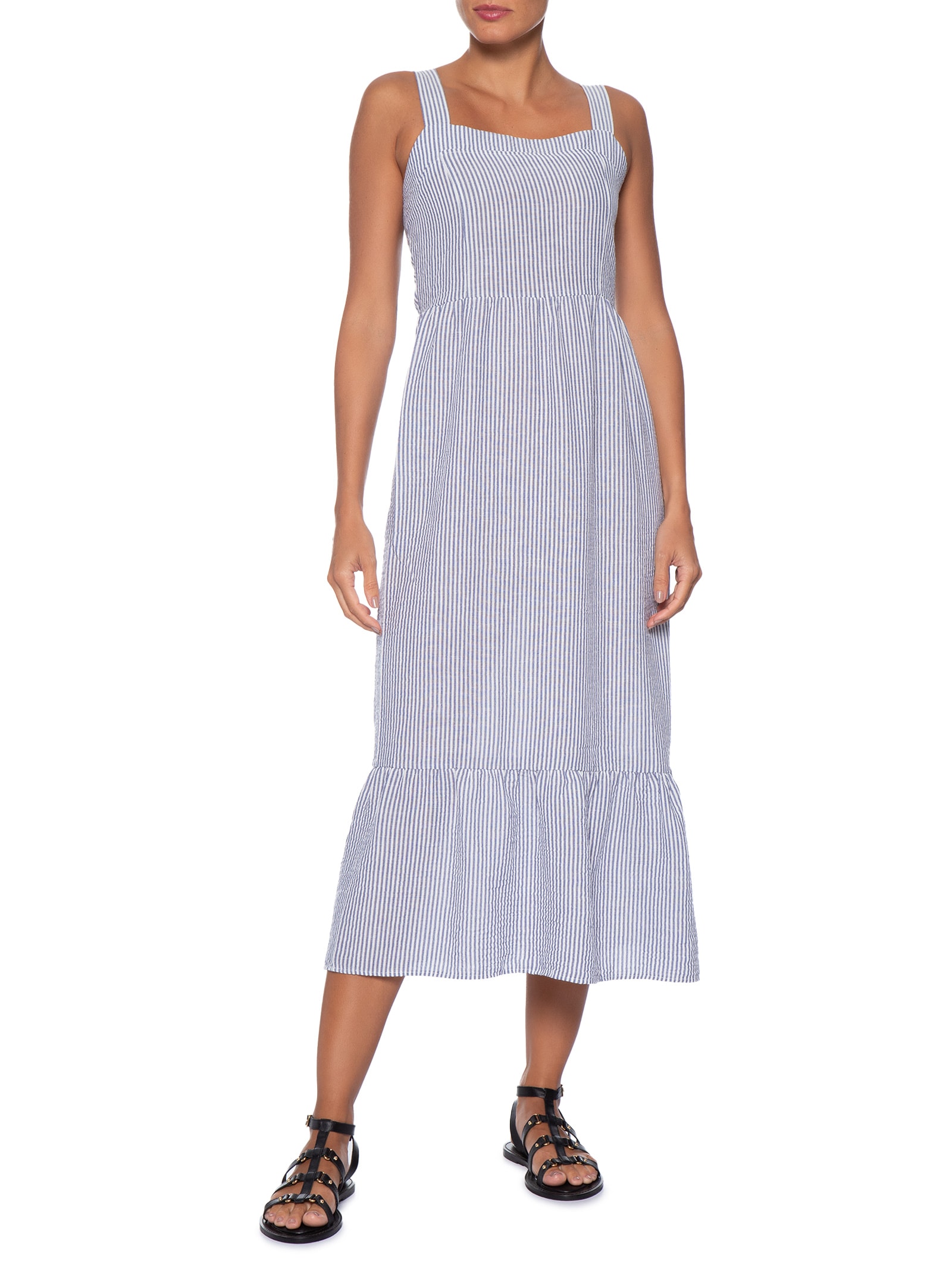 Vestido Midi Listrado Azul Basiq