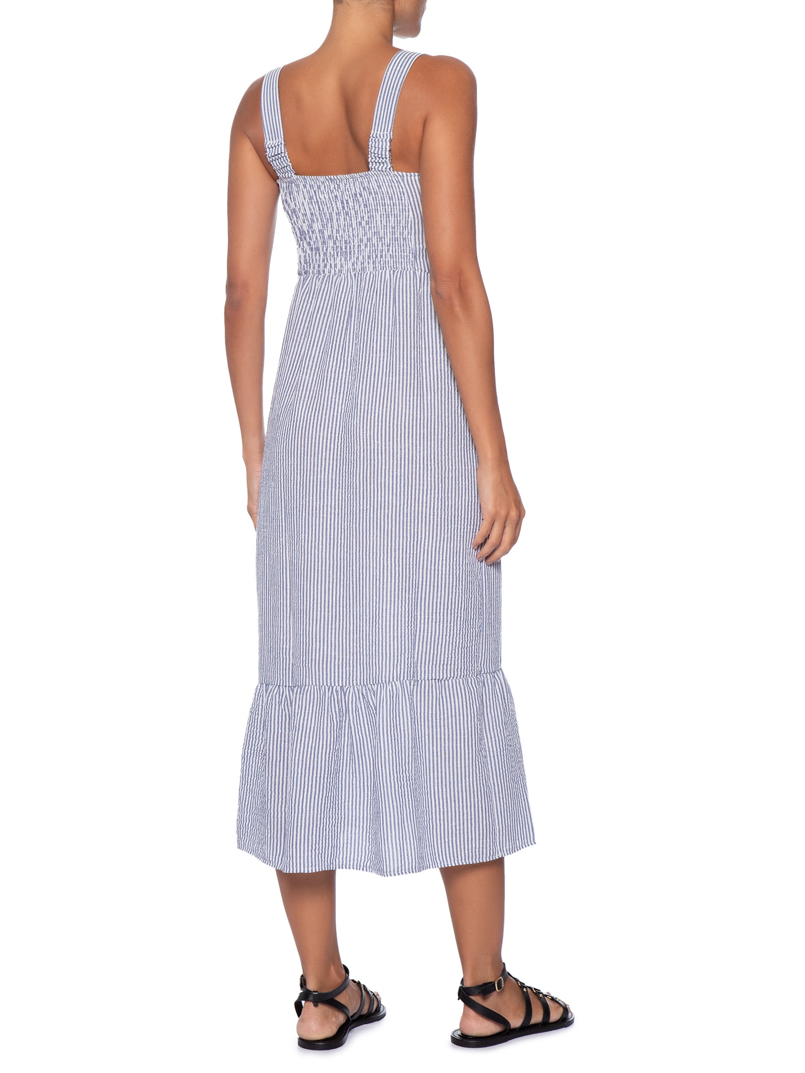 Vestido Midi Listrado Azul Basiq
