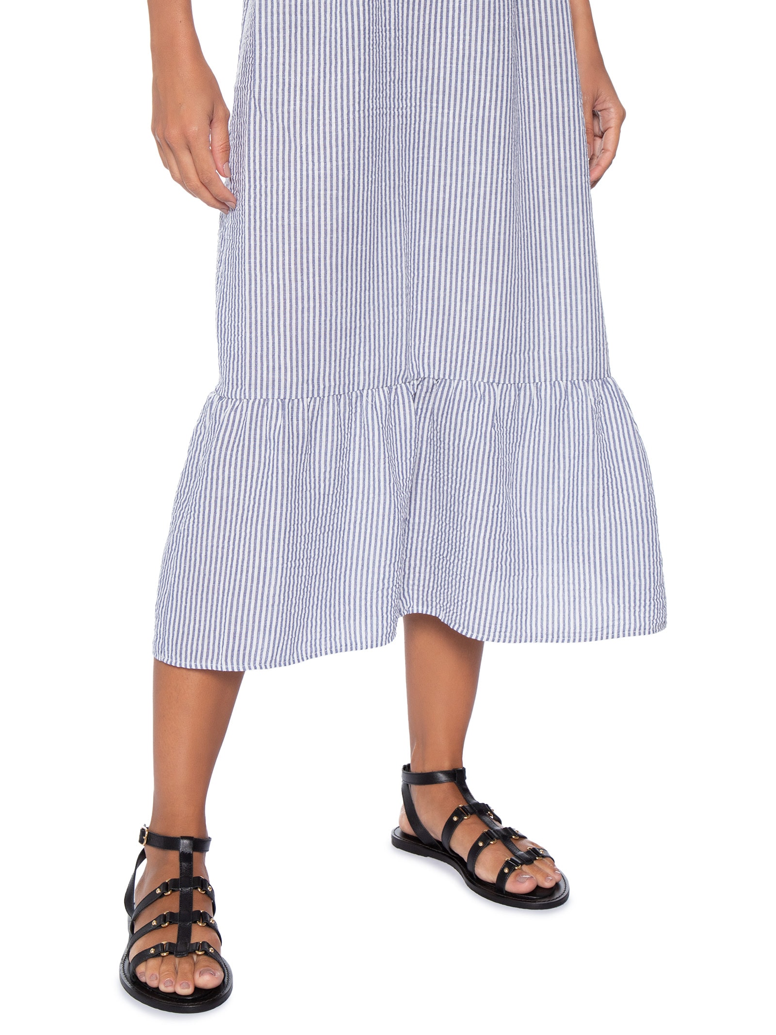 Vestido Midi Listrado Azul Basiq