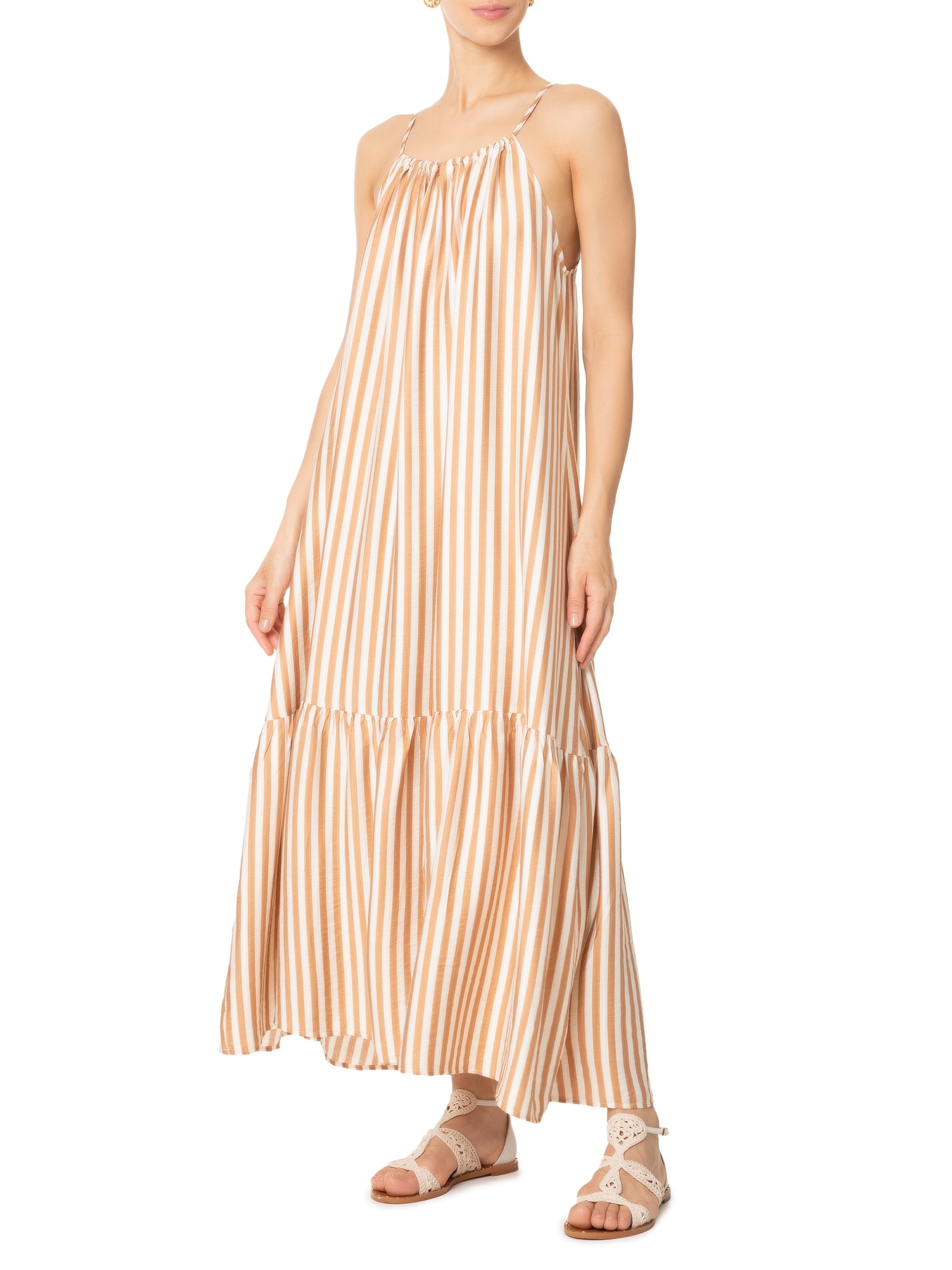 Vestido Midi Listrado Bege Market 33