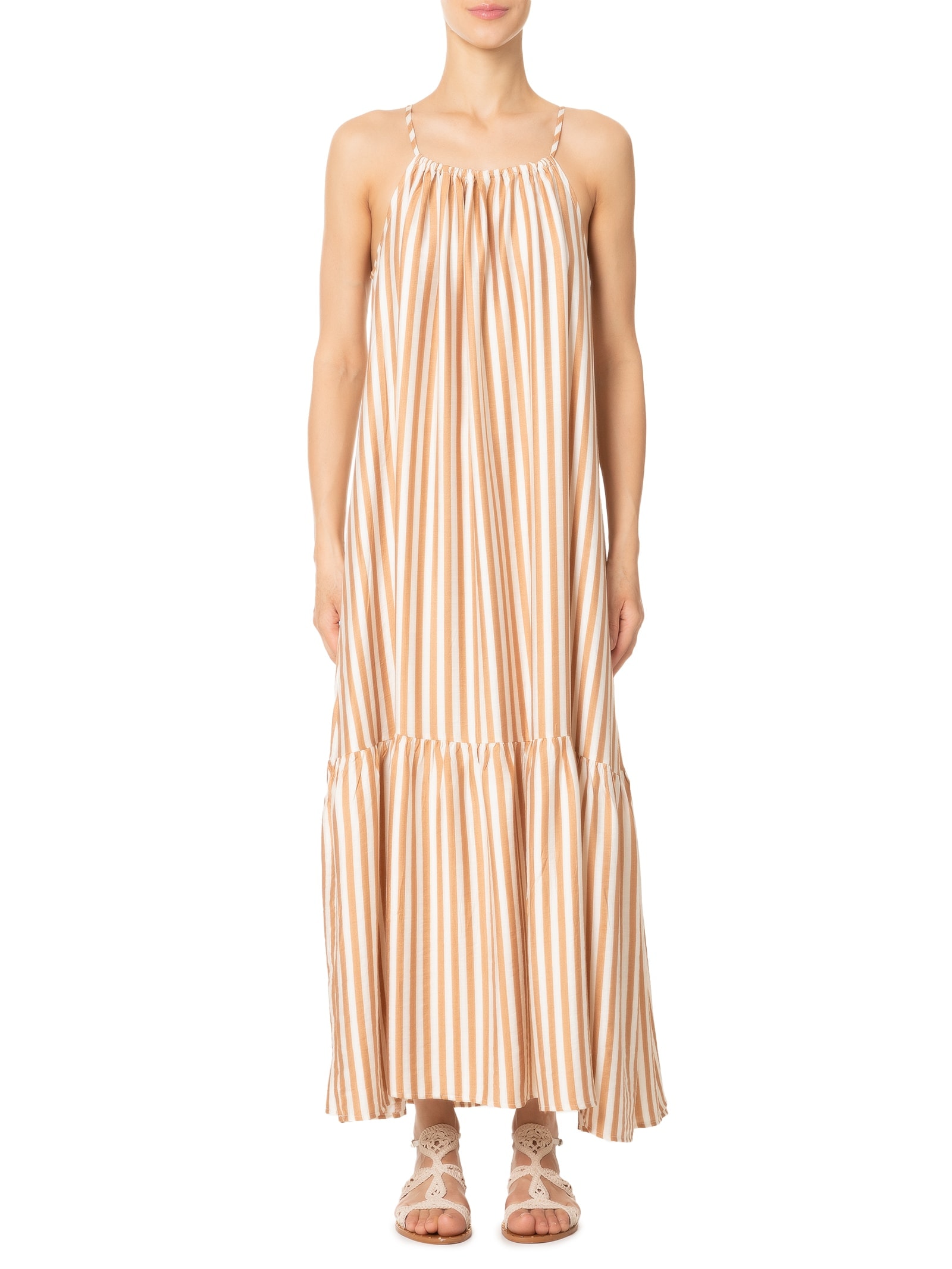 Vestido Midi Listrado Bege Market 33