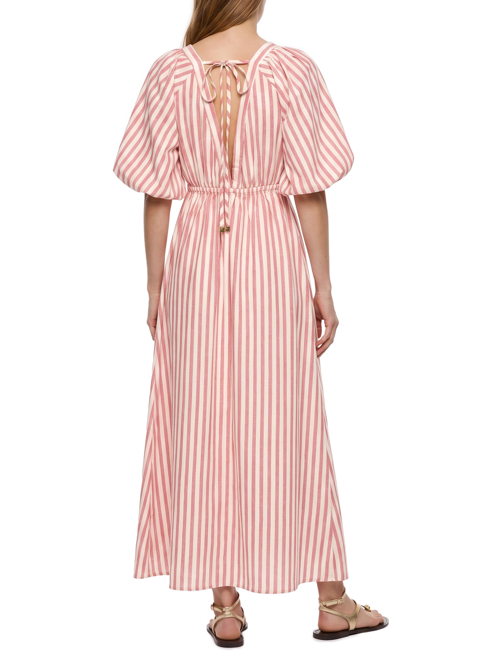 Vestido Midi Listrado Bordado Lagosta Vermelho Cacay