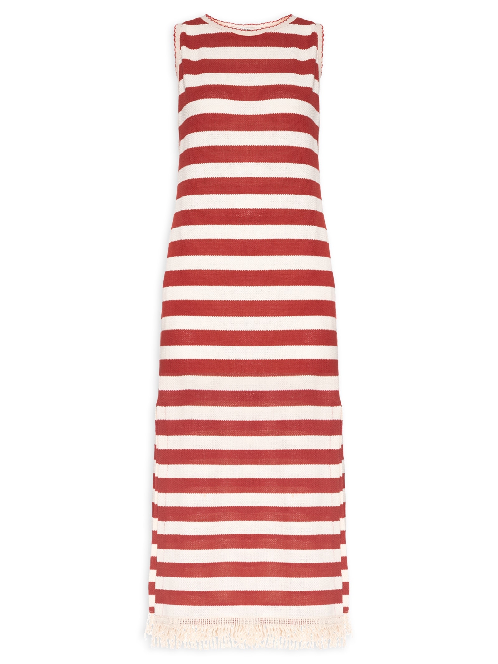 Vestido Midi Listrado Malha Tricot  – Vermelho Dress To