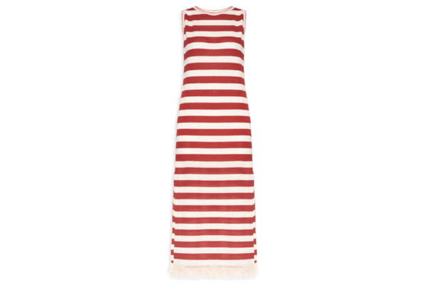 Vestido Midi Listrado Malha Tricot  – Vermelho