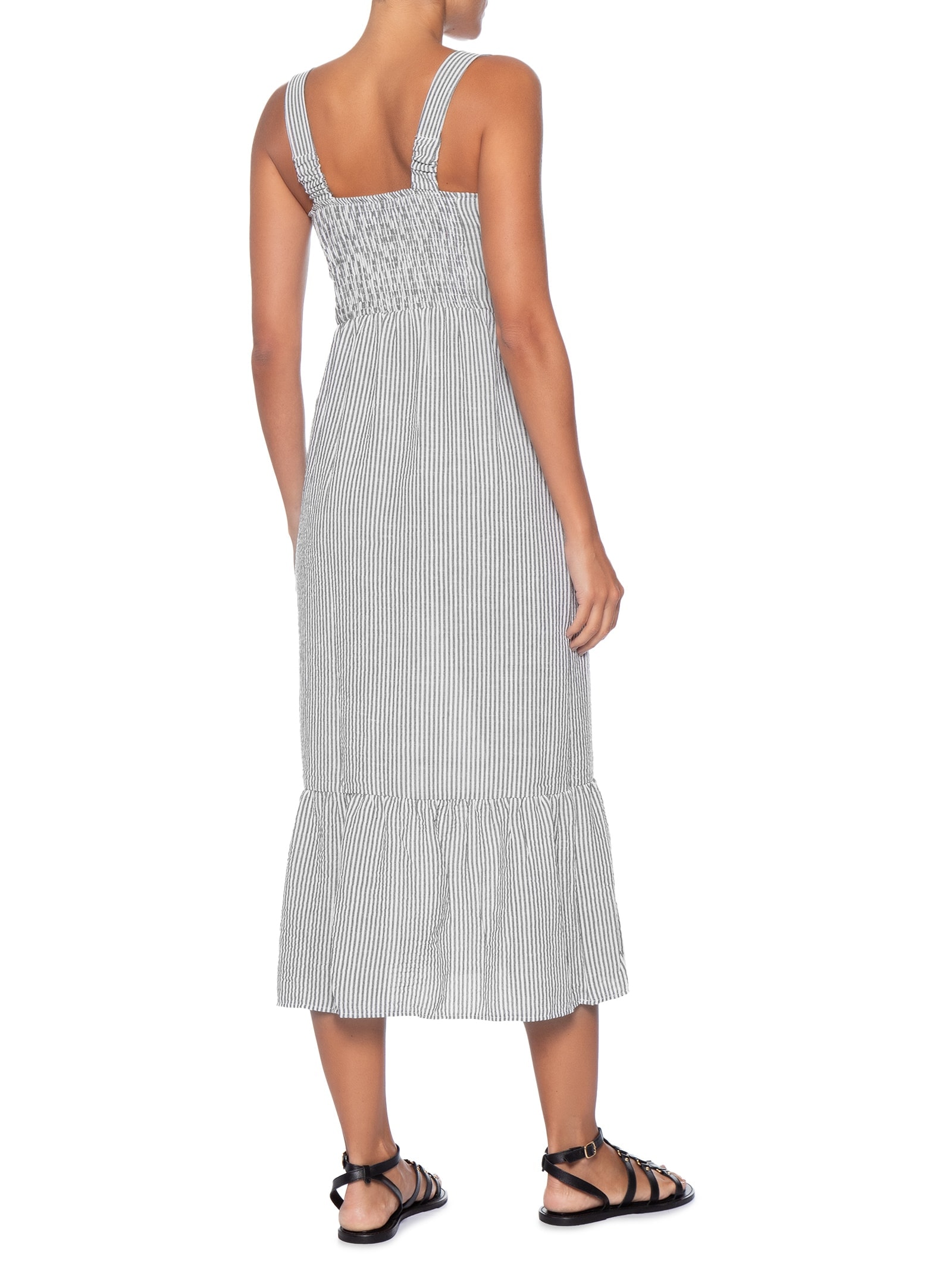 Vestido Midi Listrado Preto Basiq