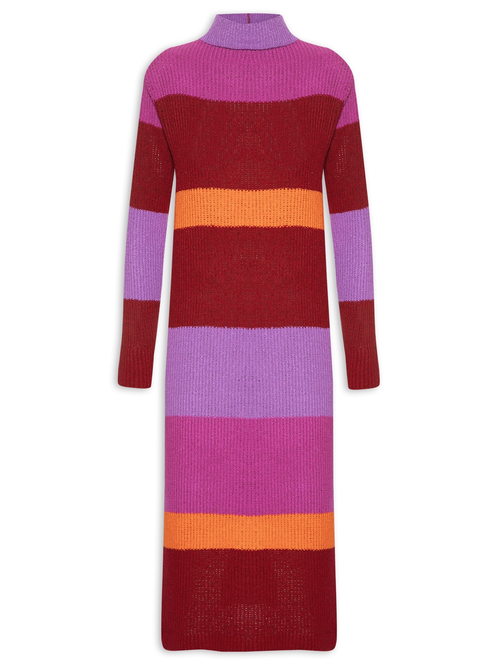 Vestido Midi Listrado Tricot Roxo Cacay