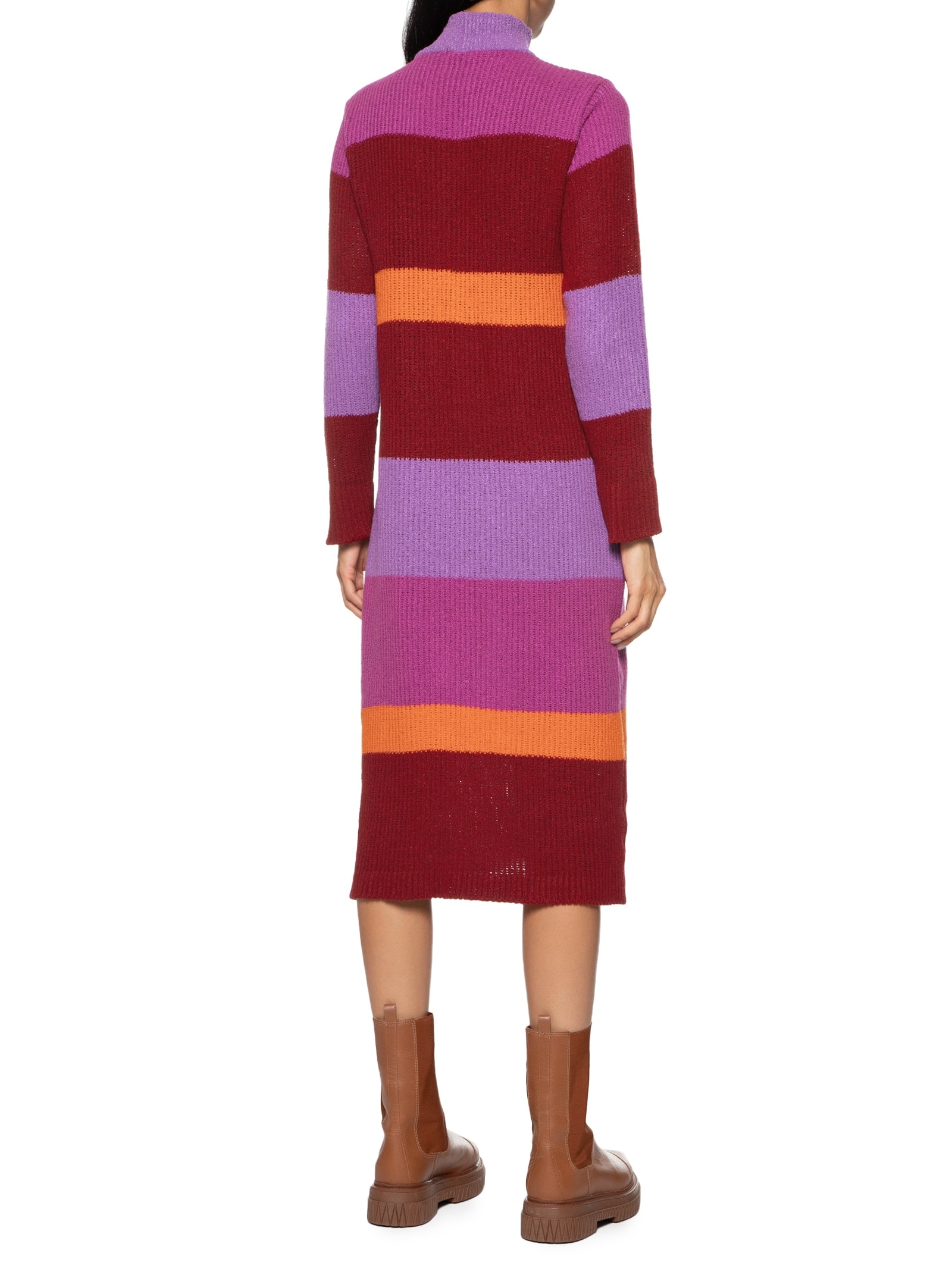 Vestido Midi Listrado Tricot Roxo Cacay