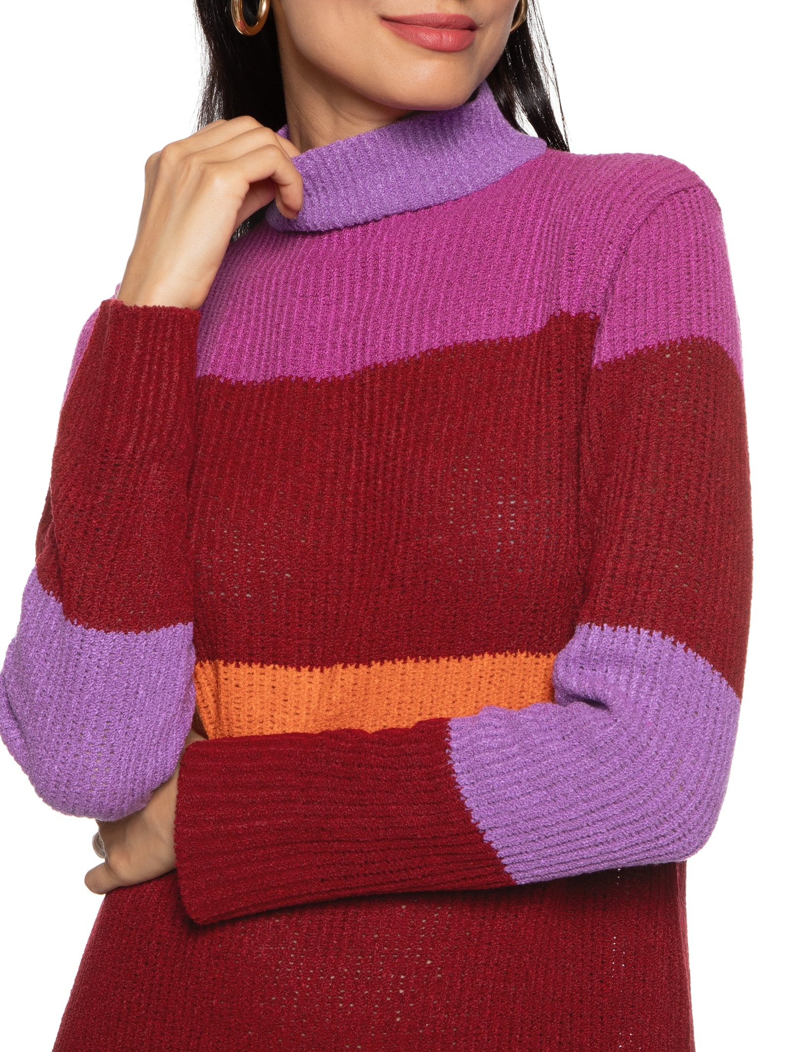 Vestido Midi Listrado Tricot Roxo Cacay