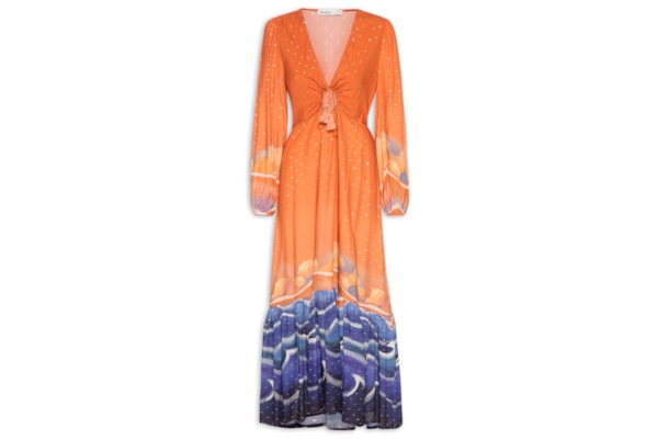Vestido Midi Lurex Estampa Maré Alta - Laranja