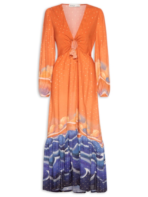 Vestido Midi Lurex Estampa Maré Alta – Laranja