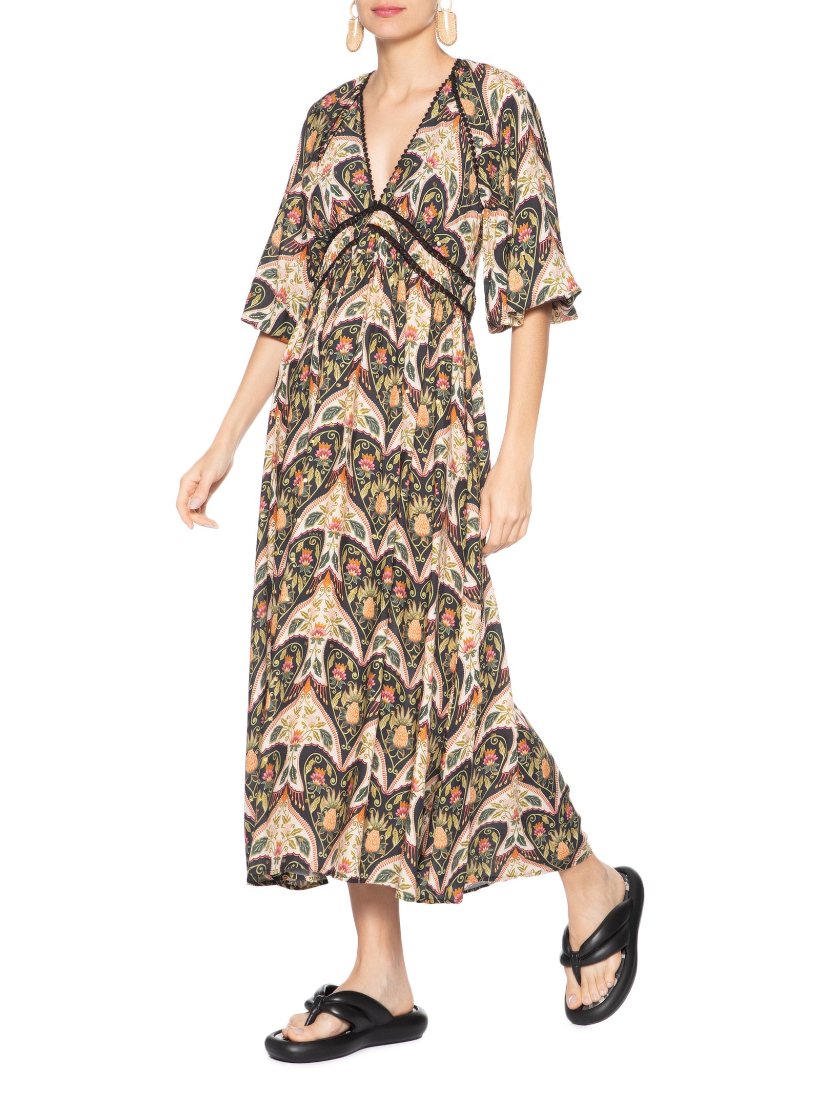 Vestido Midi Manga Andorinha Verde Farm