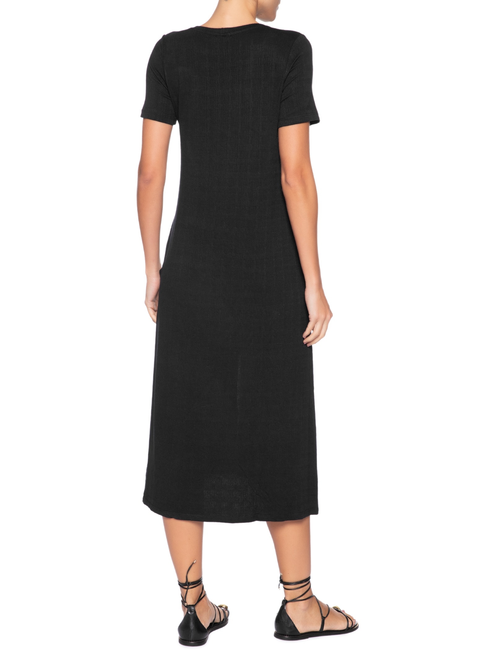 Vestido Midi Manga Curta com Recortes Preto Basiq