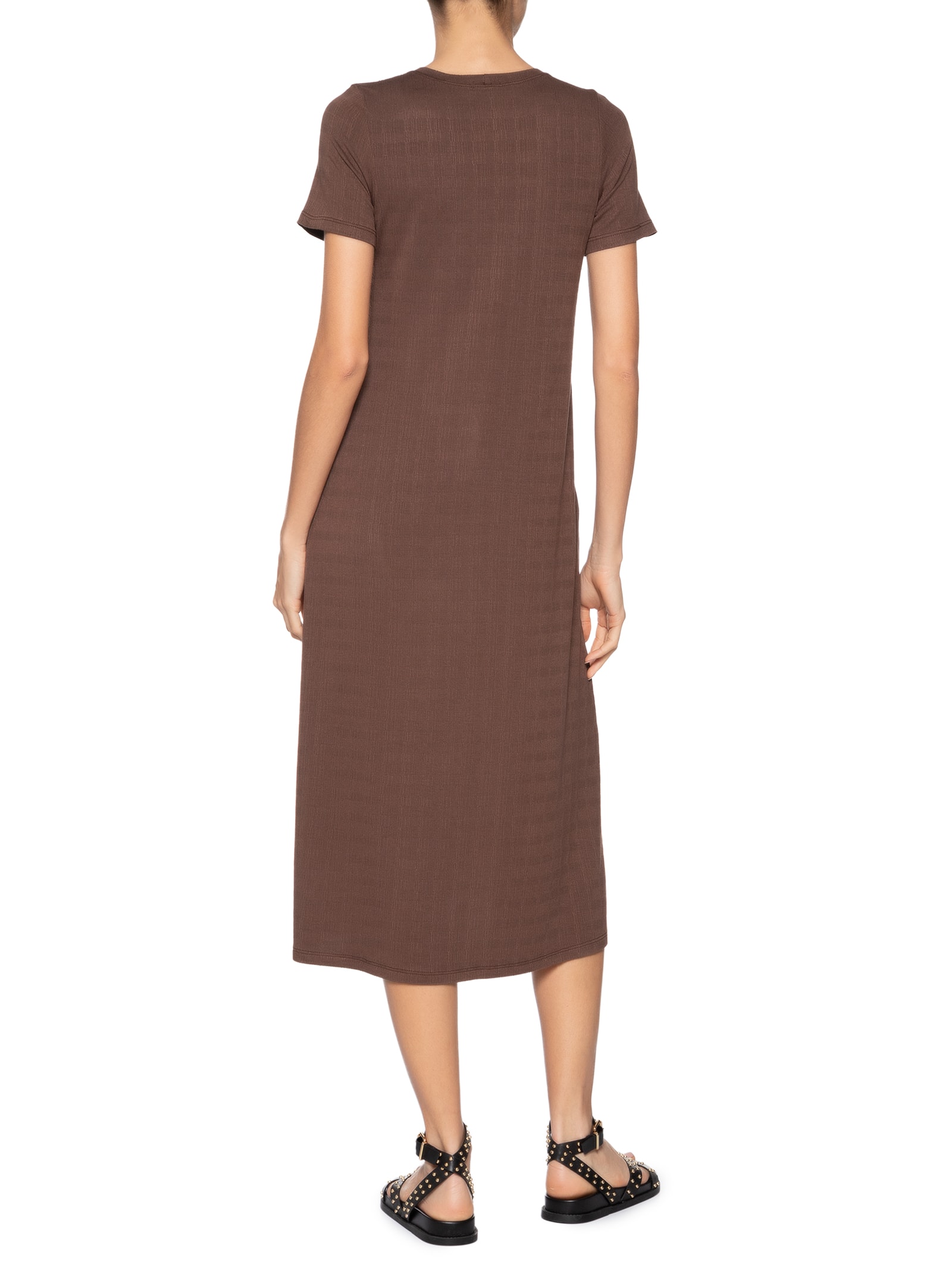 Vestido Midi Manga Curta com Recortes – Preto Basiq