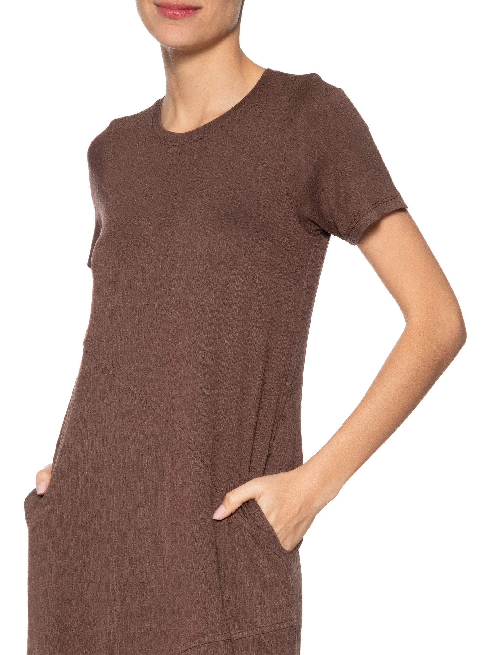 Vestido Midi Manga Curta com Recortes – Preto Basiq
