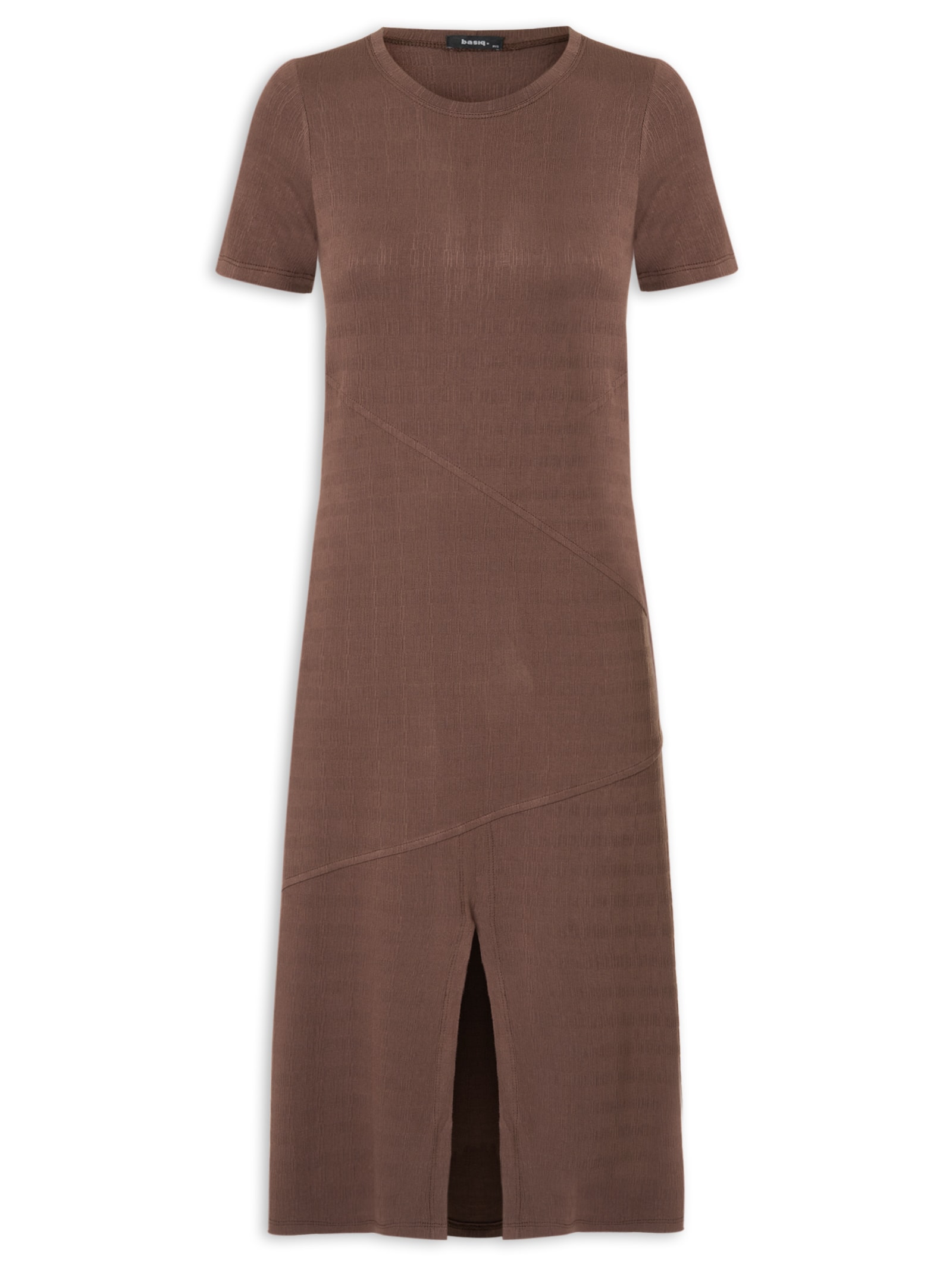 Vestido Midi Manga Curta com Recortes – Preto Basiq