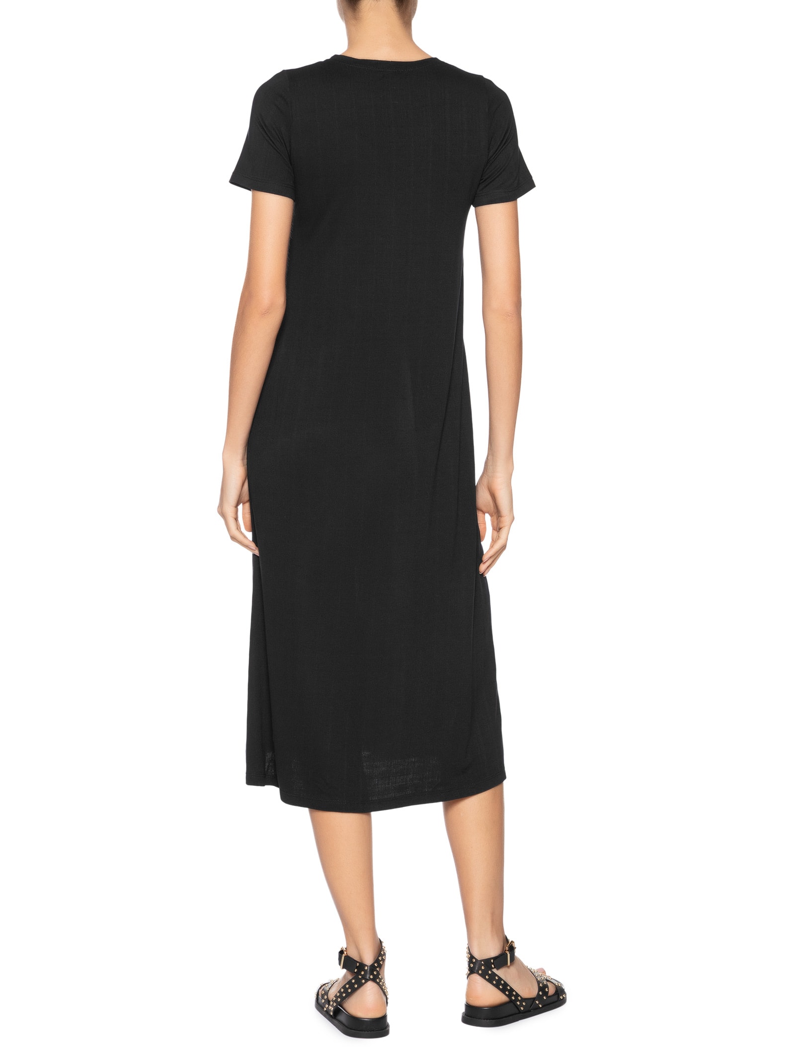 Vestido Midi Manga Curta com Recortes – Preto Basiq