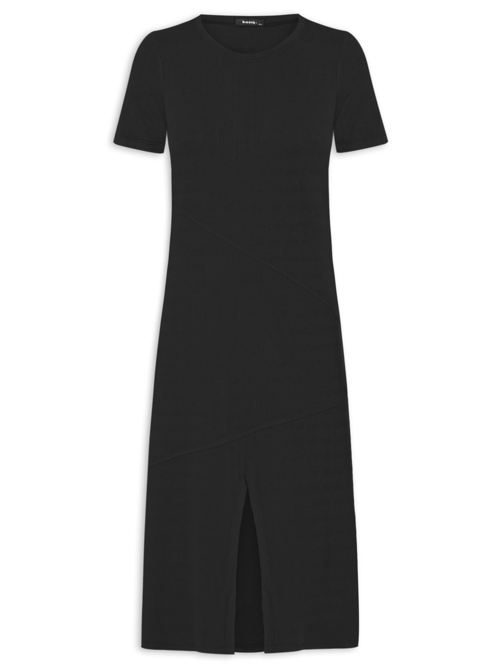 Vestido Midi Manga Curta com Recortes – Preto Basiq