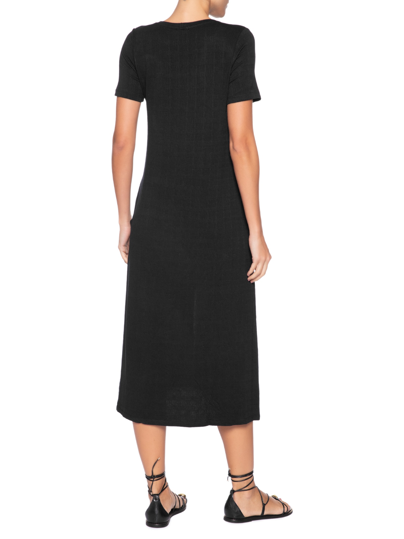 Vestido Midi Manga Curta com Recortes – Preto Basiq