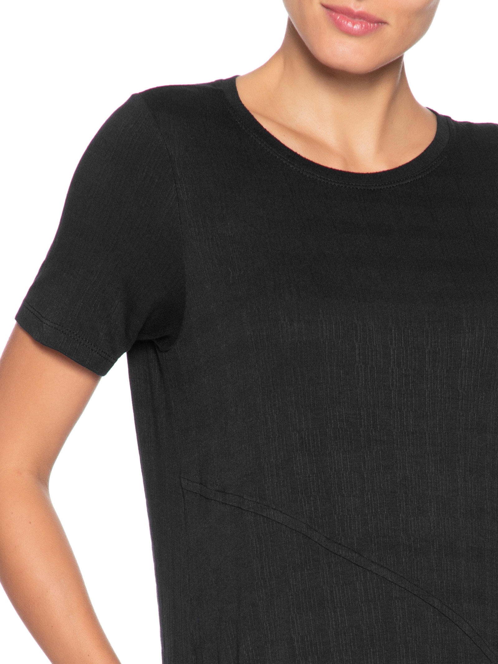 Vestido Midi Manga Curta com Recortes – Preto Basiq