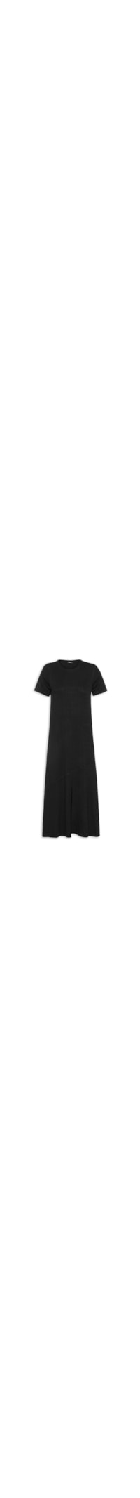 Vestido Midi Manga Curta com Recortes – Preto
