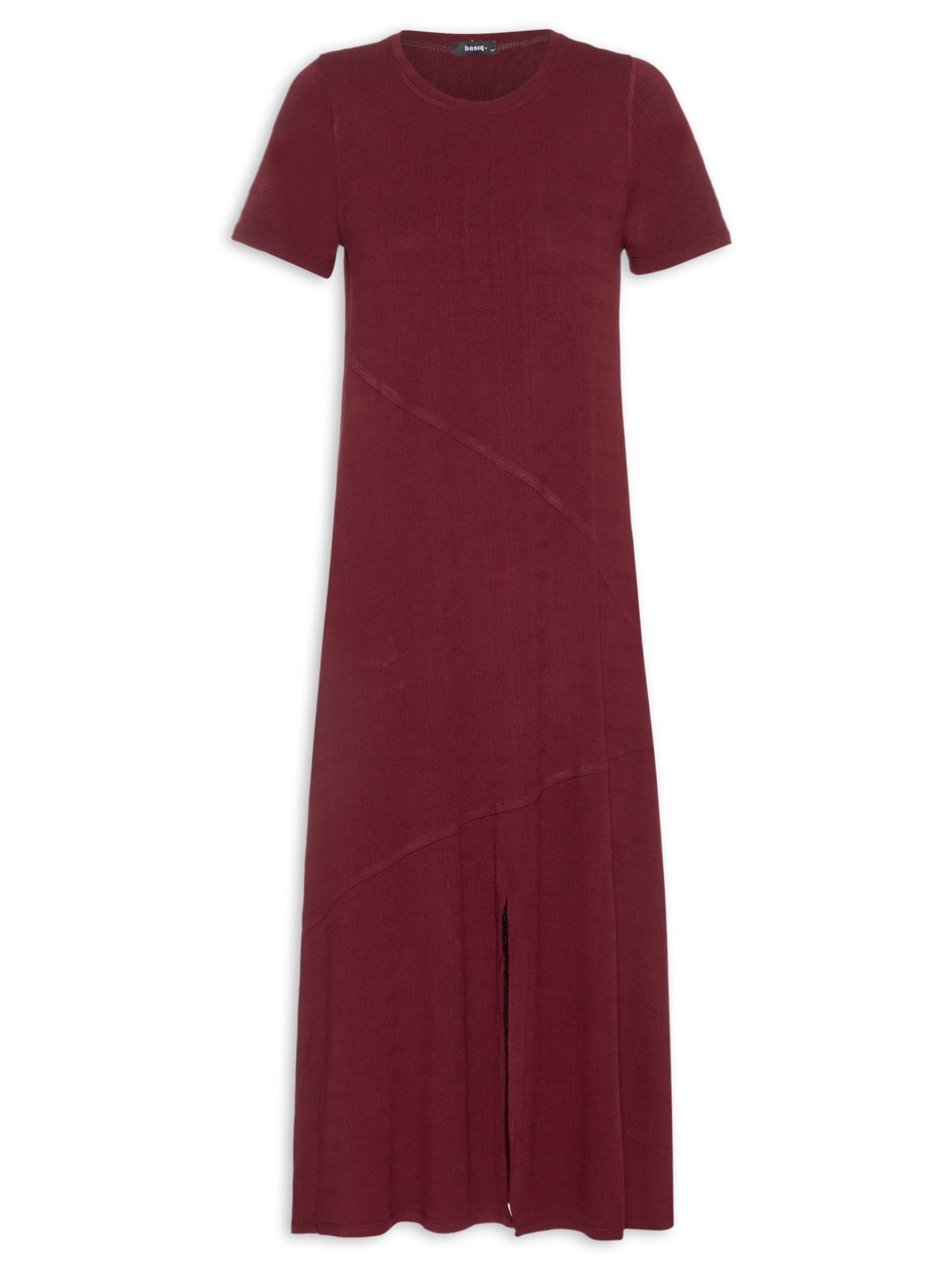 Vestido Midi Manga Curta com Recortes – Vermelho Basiq