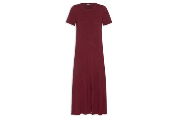 Vestido Midi Manga Curta com Recortes – Vermelho