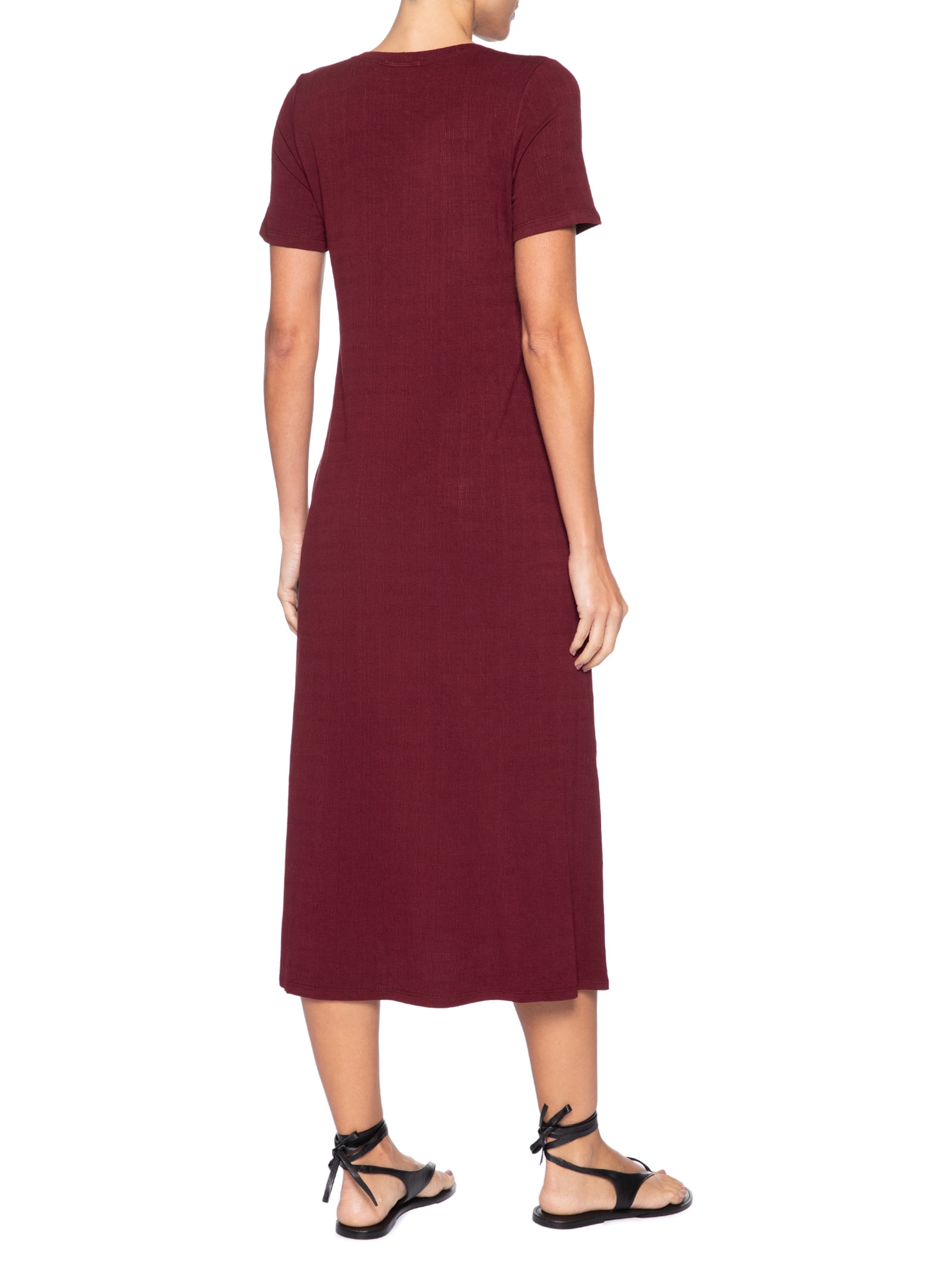 Vestido Midi Manga Curta com Recortes – Vermelho Basiq