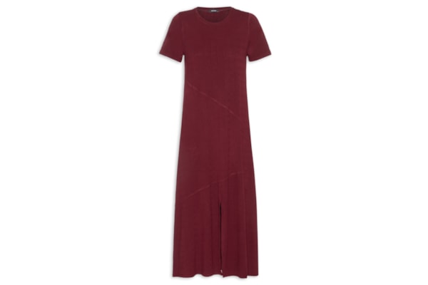 Vestido Midi Manga Curta com Recortes – Vermelho
